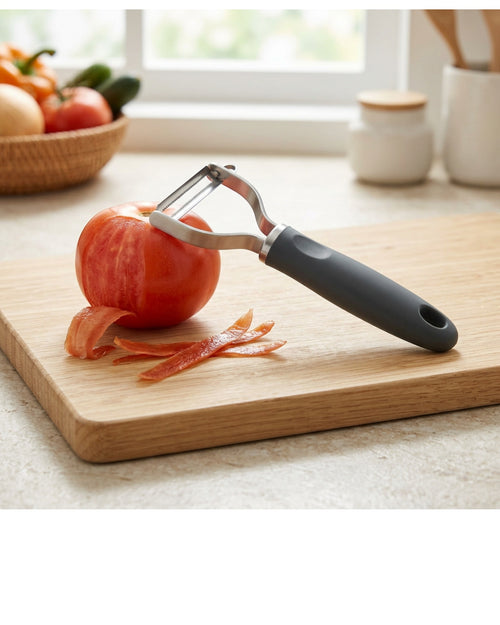 Zefo Stainless Steel Serrated Soft-Skin Peeler 18 cm Charcoal Grip - Lifestyle view